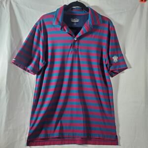Straight Down Golf Polo Shirt Mens S Red Blue Striped Performance W Logo
